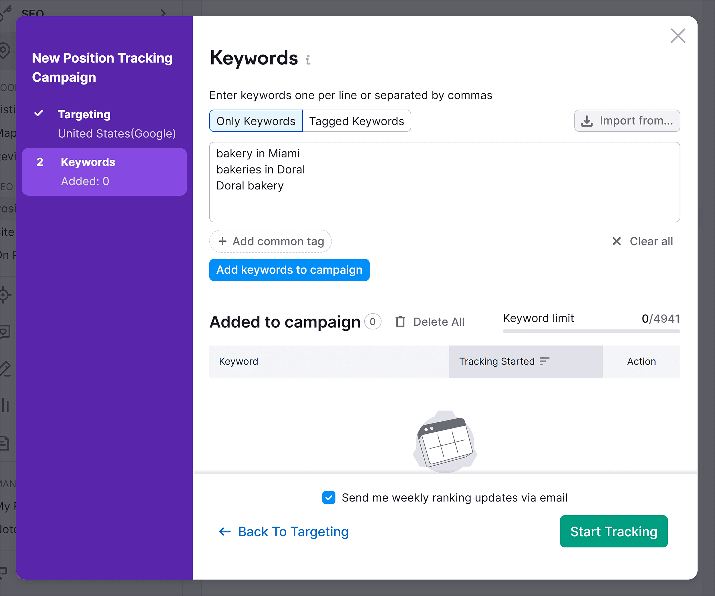 Position Tracking – Add keywords Position Tracking – Add keywords