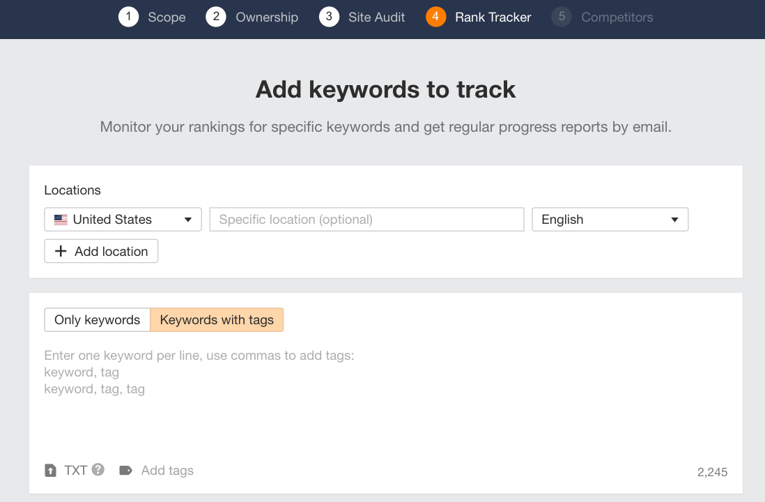 Segmenting franchise keywords in Ahrefs' Rank Tracker.