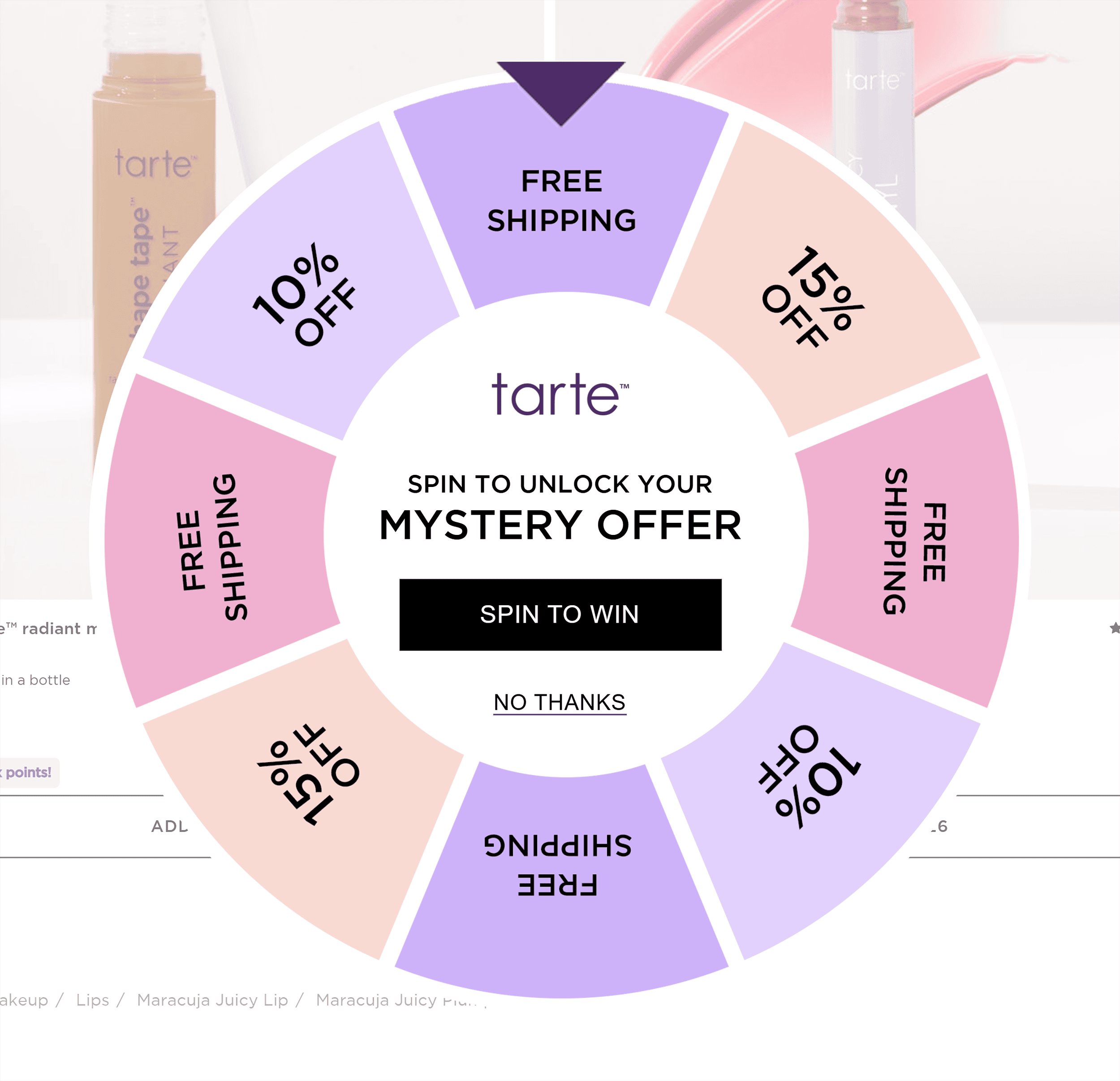 Tarte Cosmetics – Spin-to-win Tarte Cosmetics – Spin-to-win
