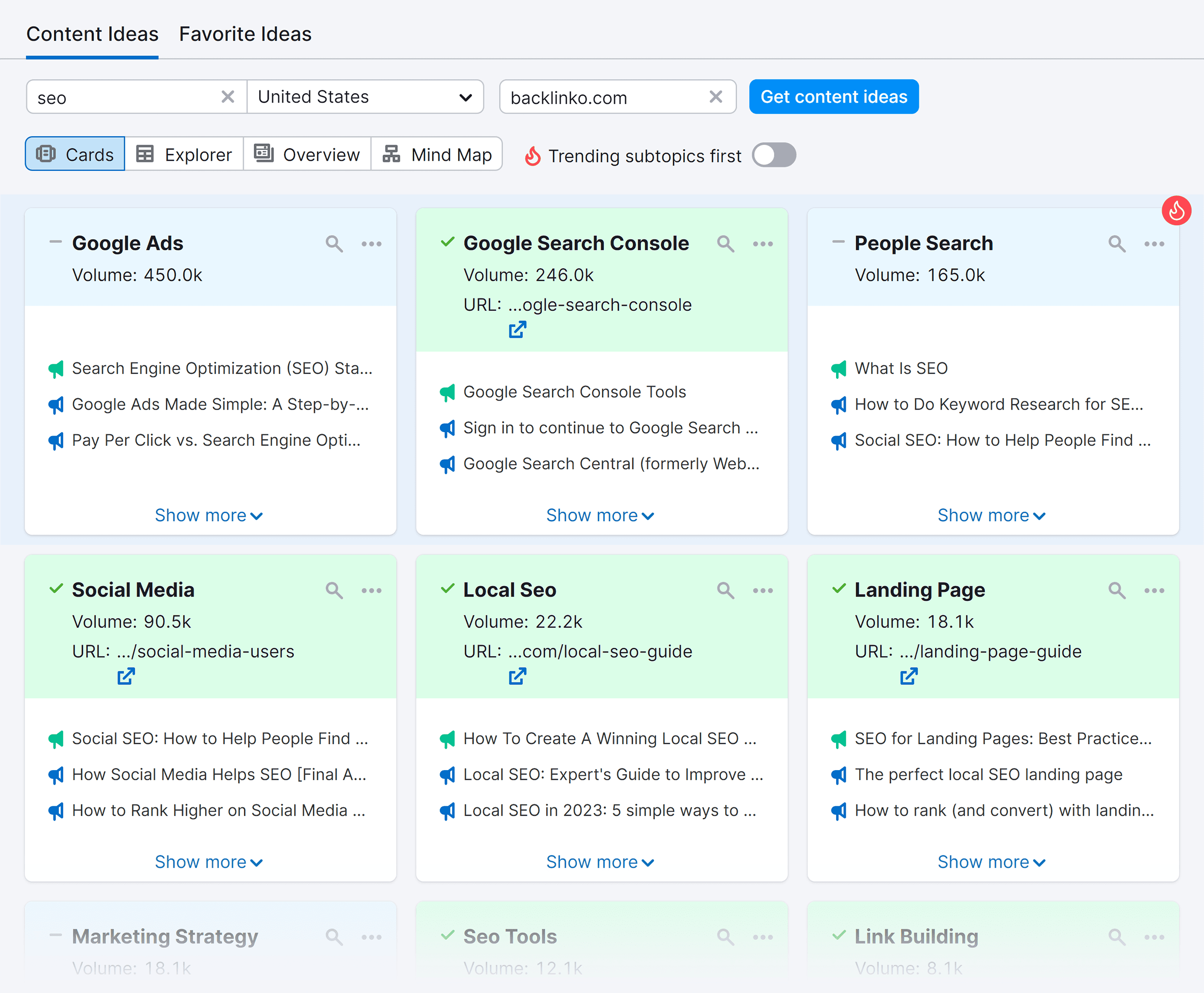 Topic Research – Results page Topic Research – Results page