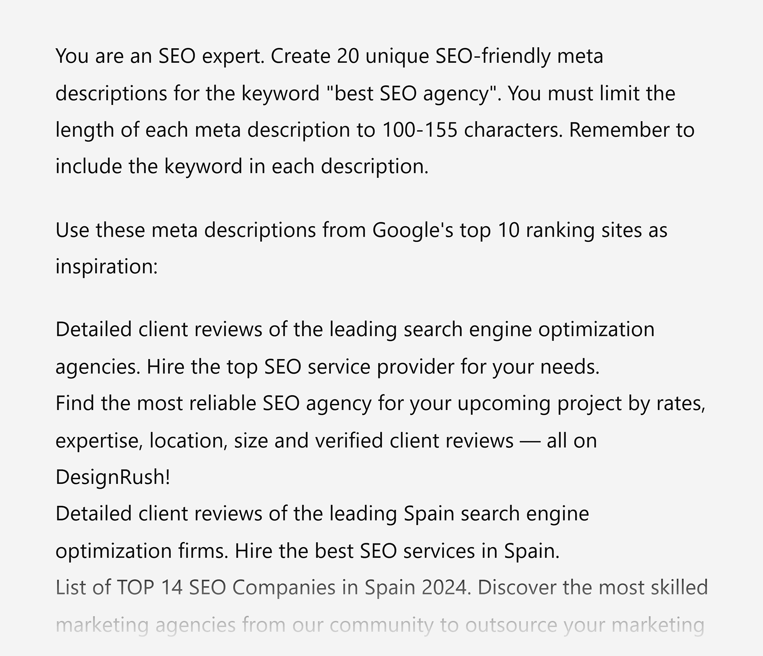 ChatGPT – Create meta descriptions – Input ChatGPT – Create meta descriptions – Input