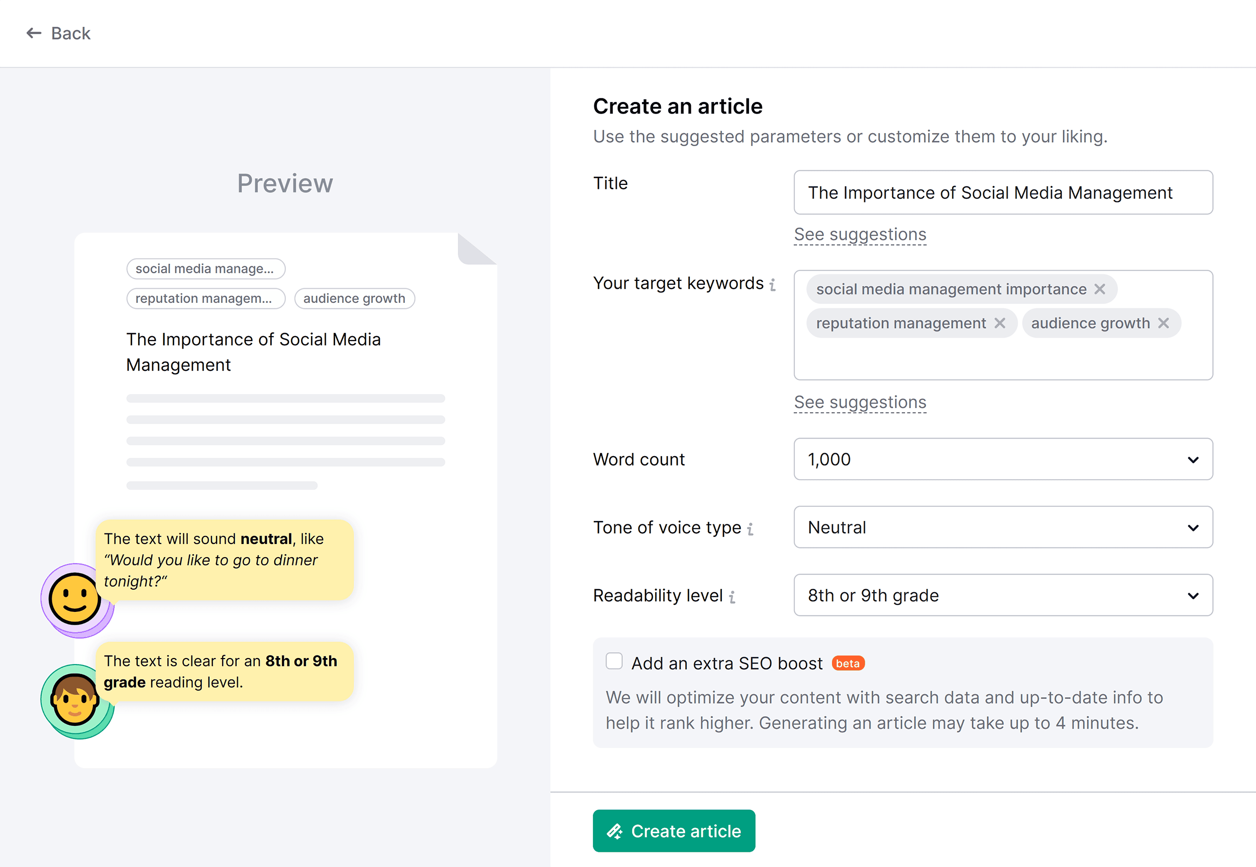 ContentShake – Create an article ContentShake – Create an article
