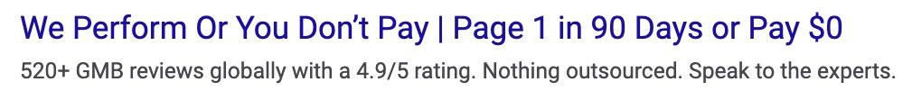 Example of an SEO performance guarantee  offering first page ranking in 90 days or you don't pay.