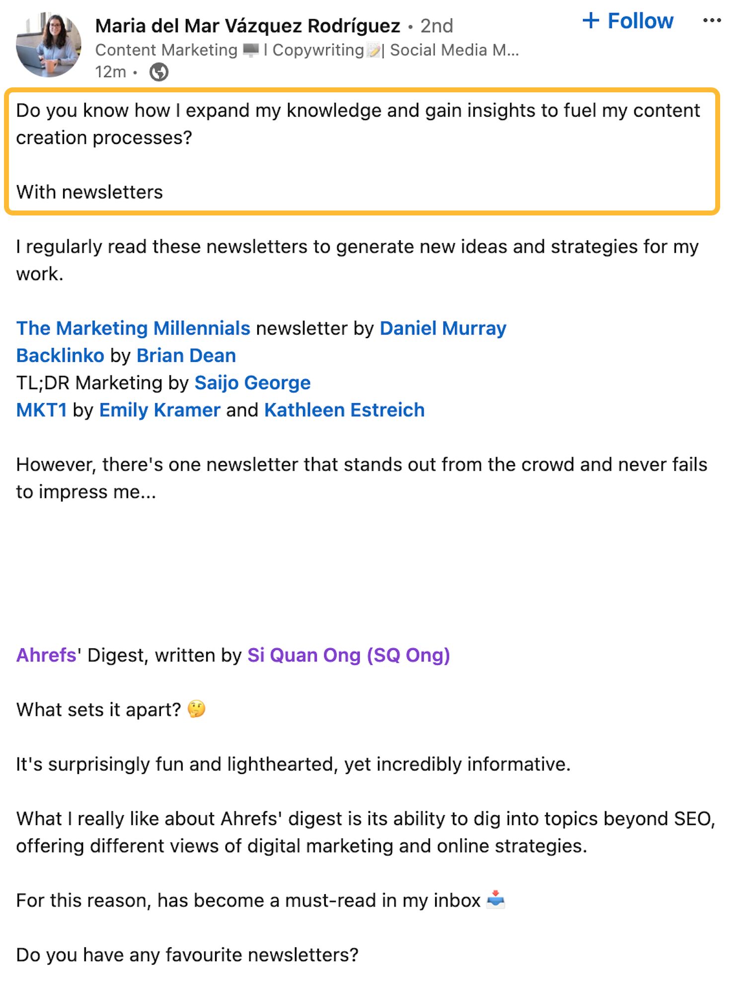 Feedback to Ahrefs' newsletter. 