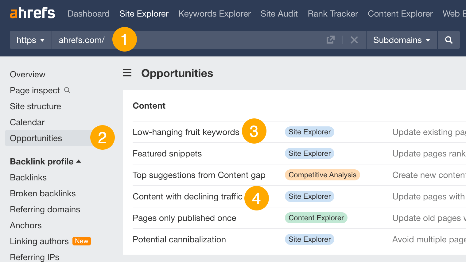 How to quickly find low-hanging fruit keywords via Ahrefs. 