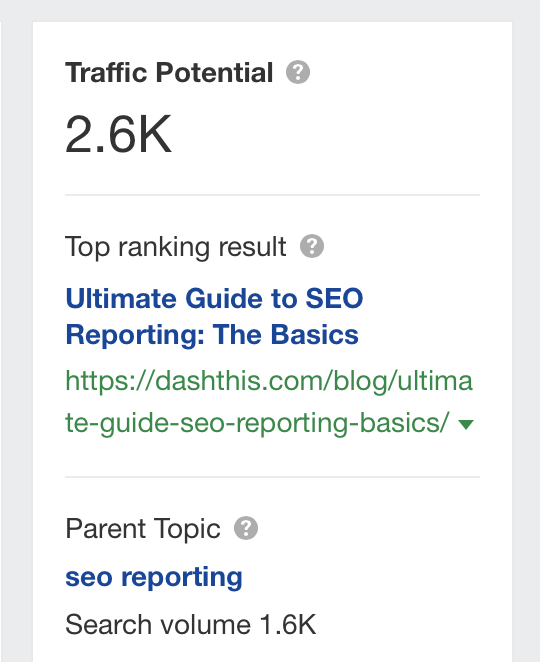 Traffic potential example, via Ahrefs' Site Explorer