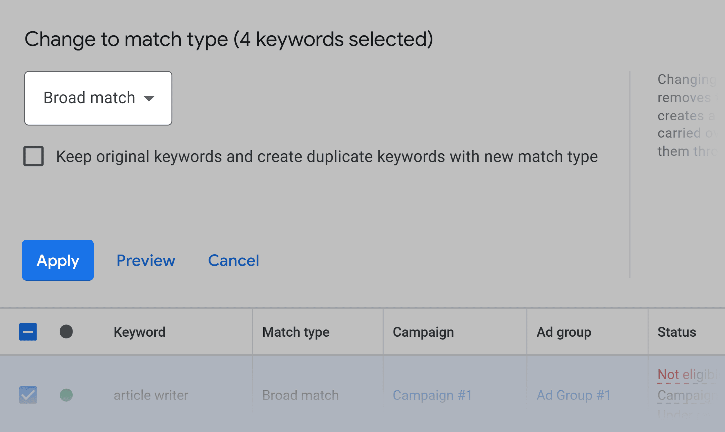 Change to match type