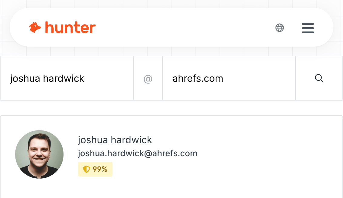 Example of Hunter finding my email address