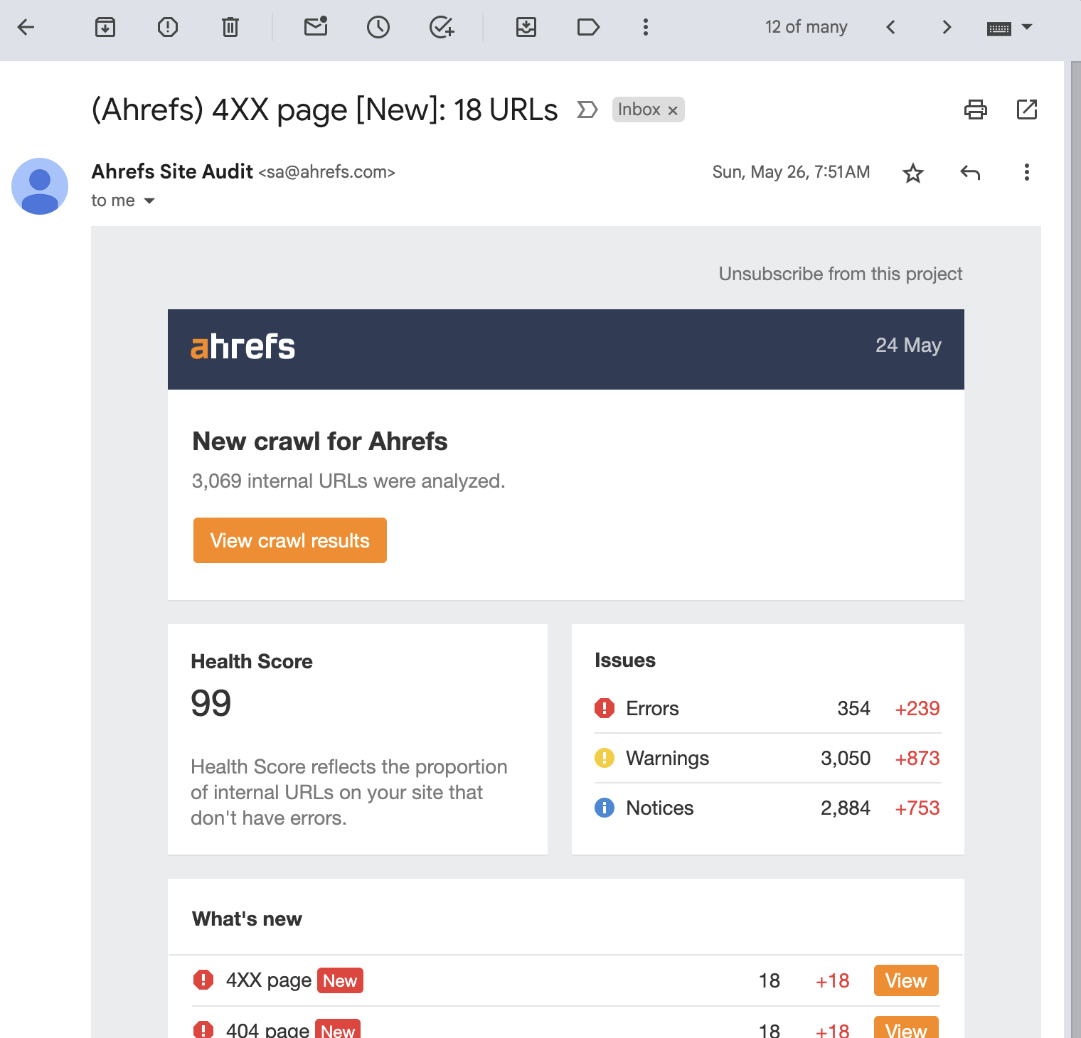 Example Site Audit email