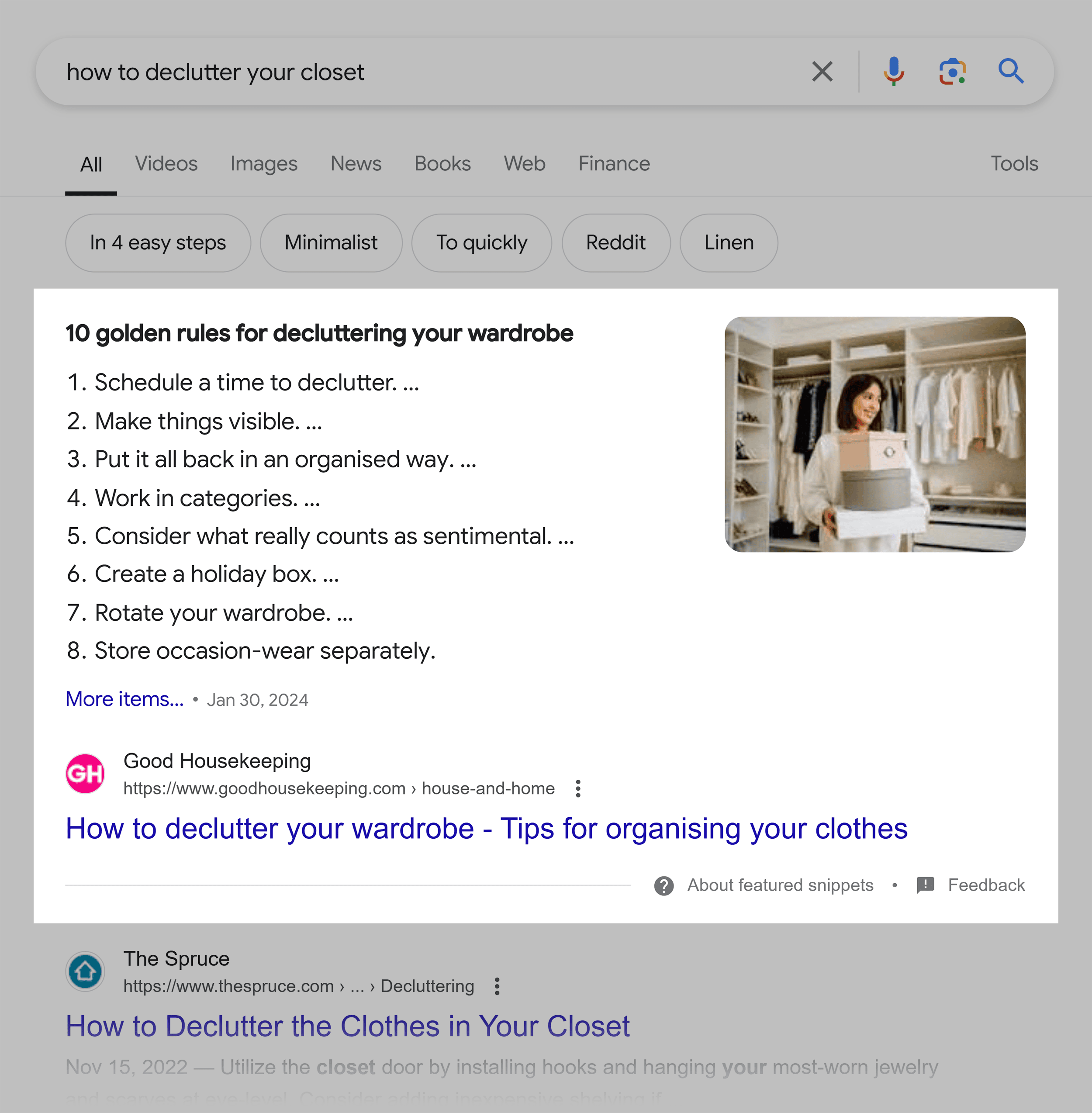 Google SERP – How to declutter your closet