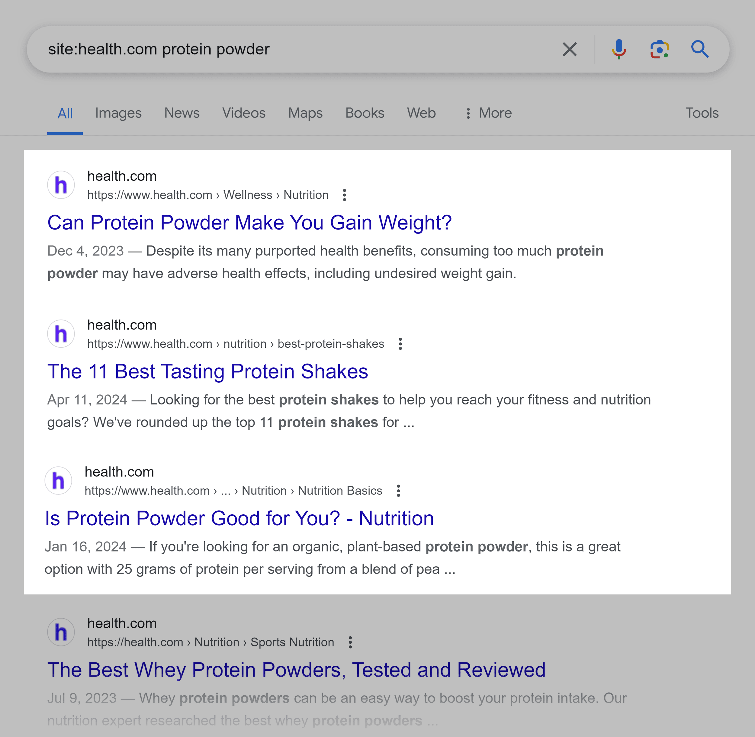 Google SERP – Protein powder