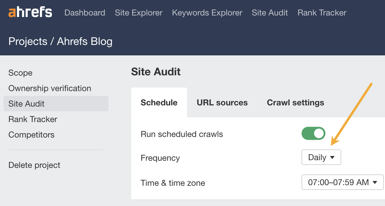 How to schedule crawls in Site Audit