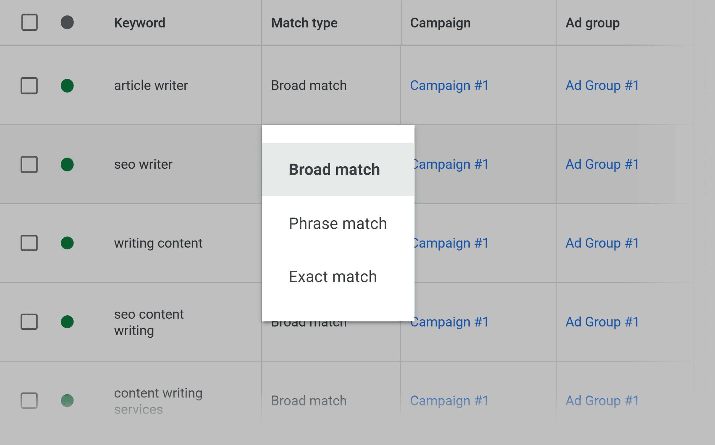 Keyword Match Type