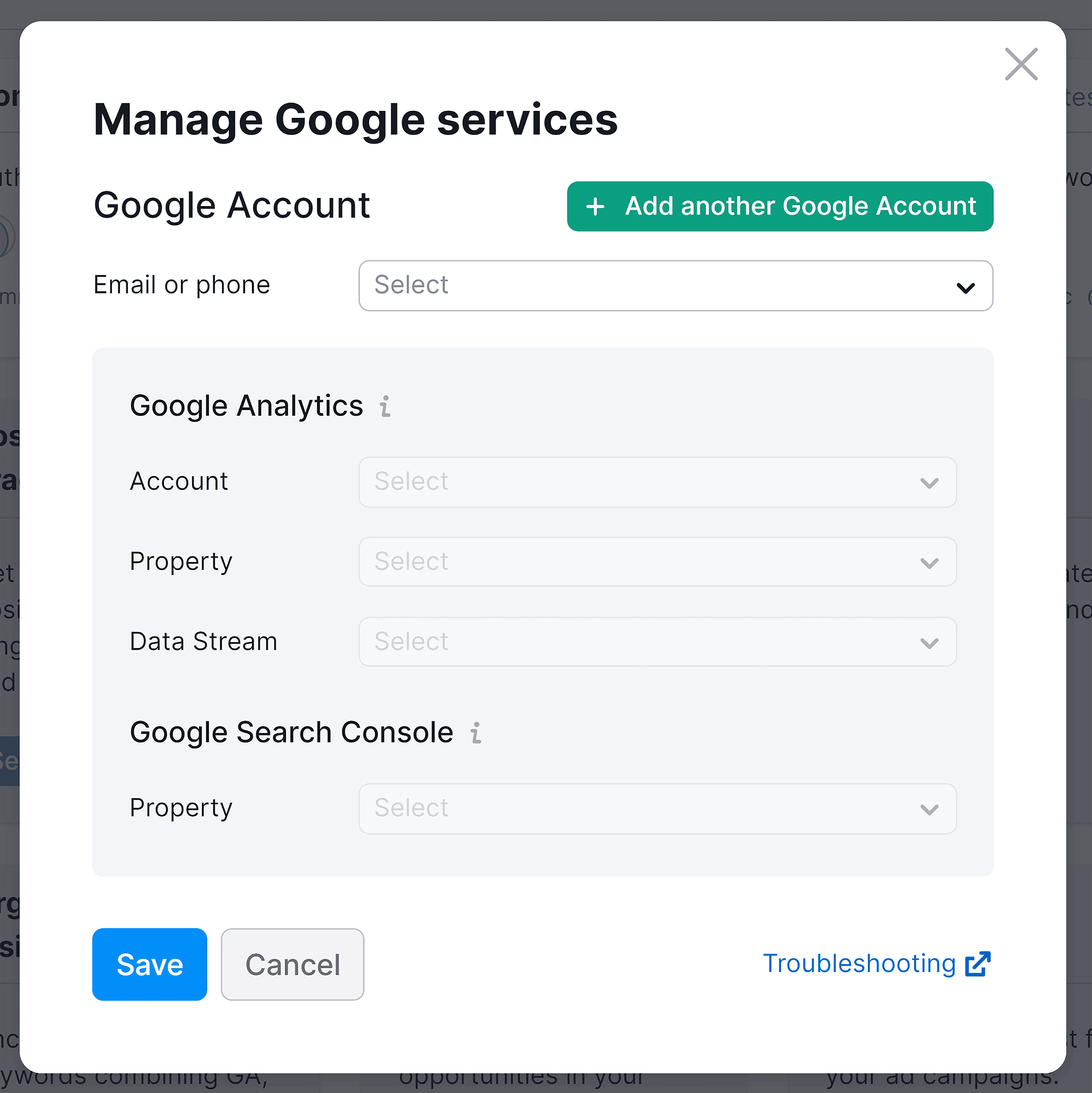 Projects Dashboard – Manage Google services