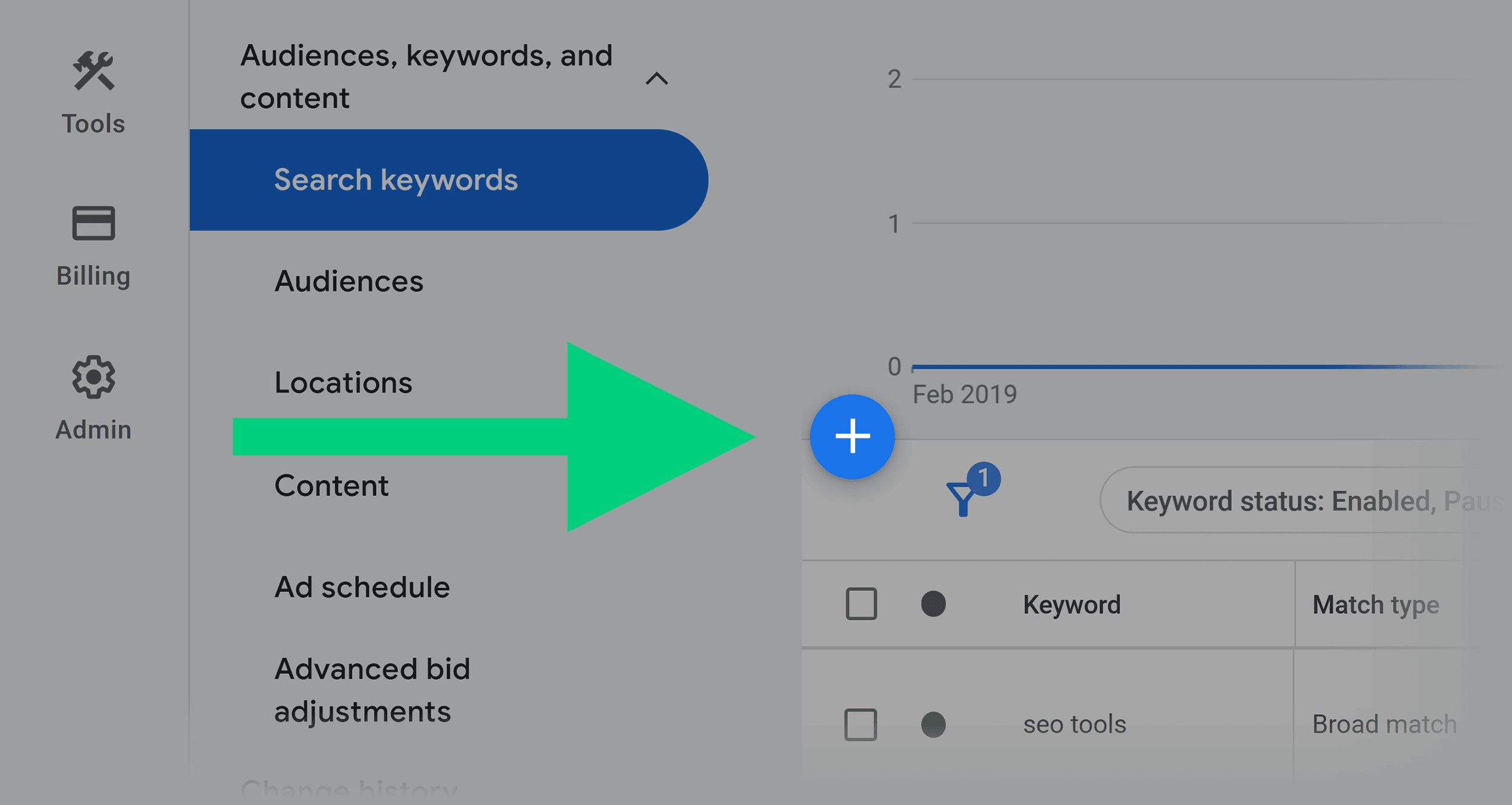 Search keywords – Add keywords button