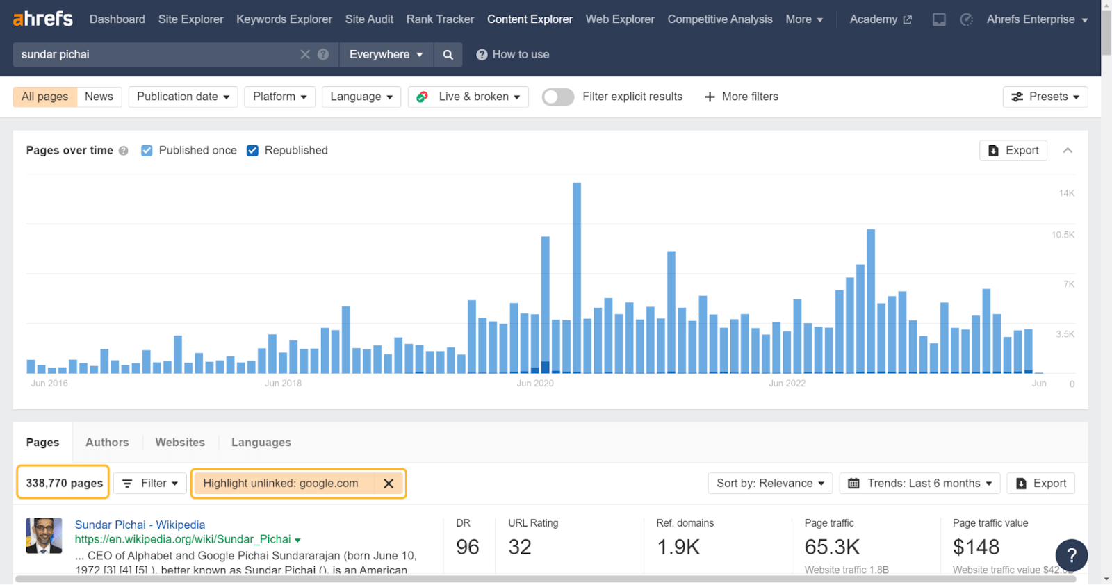 Use Content Explorer to find unlinked brand mentions and turn them into links