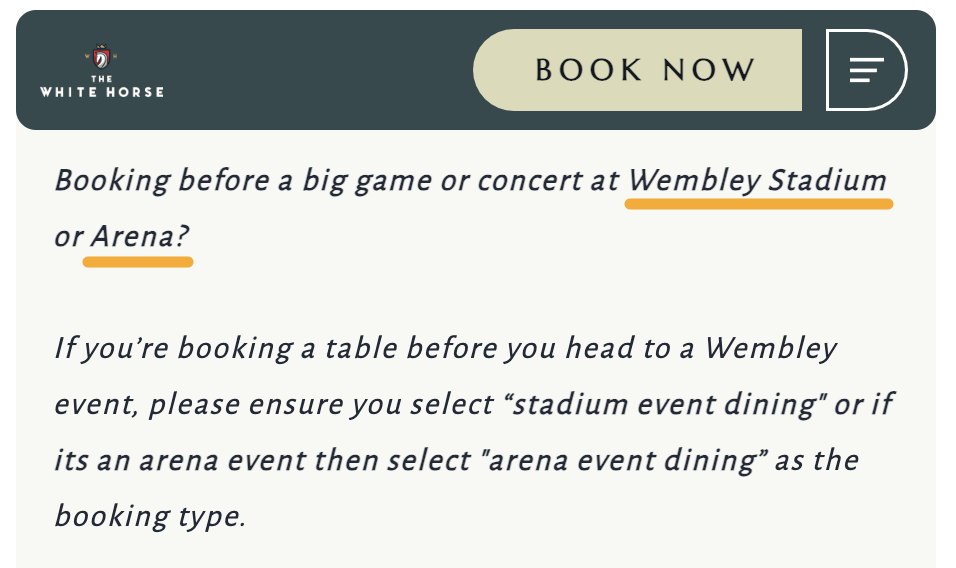 Featuring booking advice is a nice way to add nearly location keywords