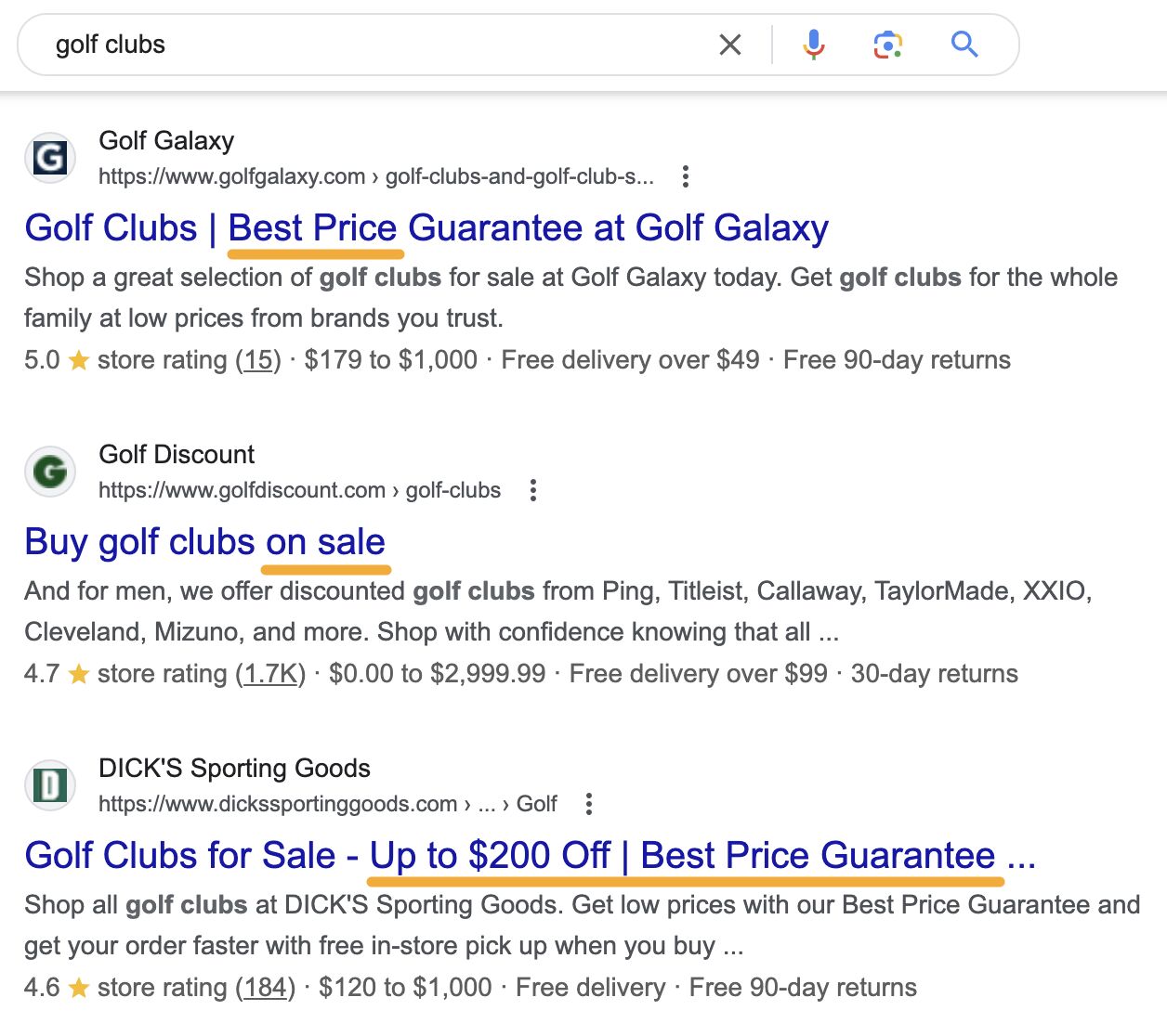 People searching for "golf clubs" are budget-conscious and want to shop around