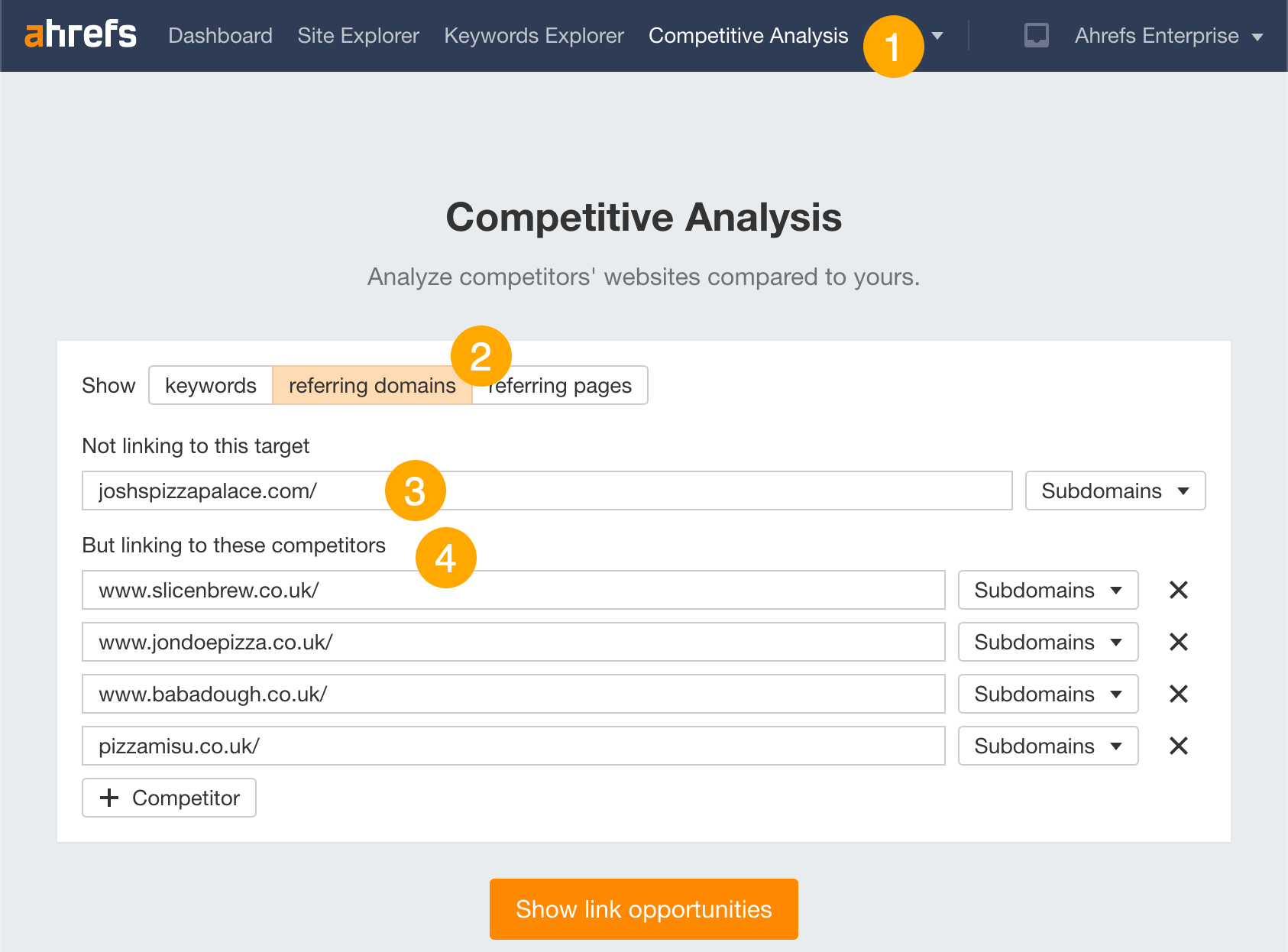 Use Ahrefs' Link Intersect report to find food bloggers to reach out to