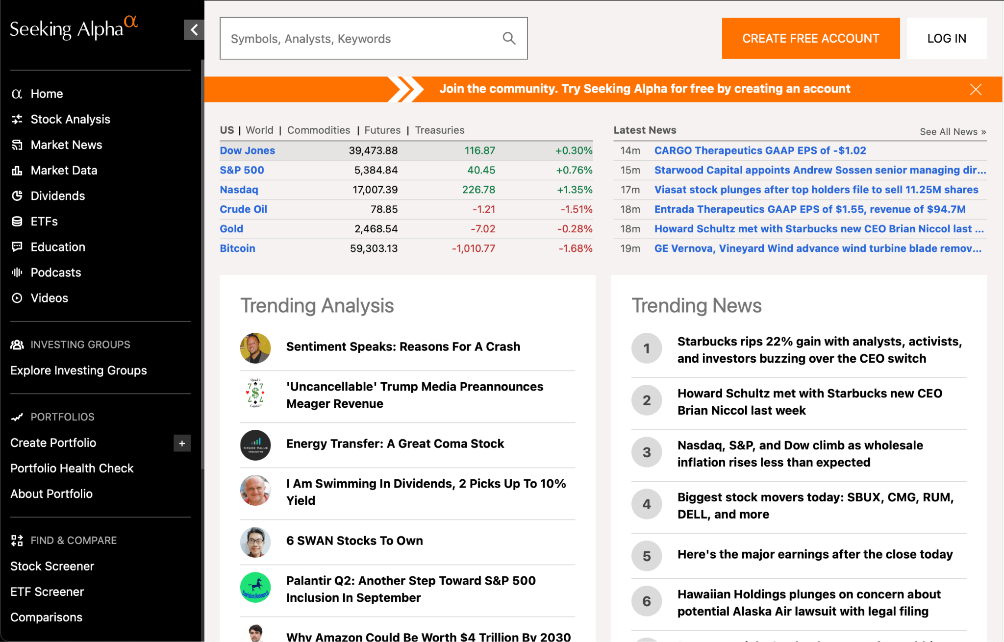 SImple layout example: Seekingalpha