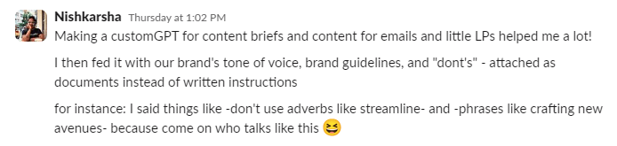 Nishkarsha Women In Tech SEO post highlighting use case for training AI content