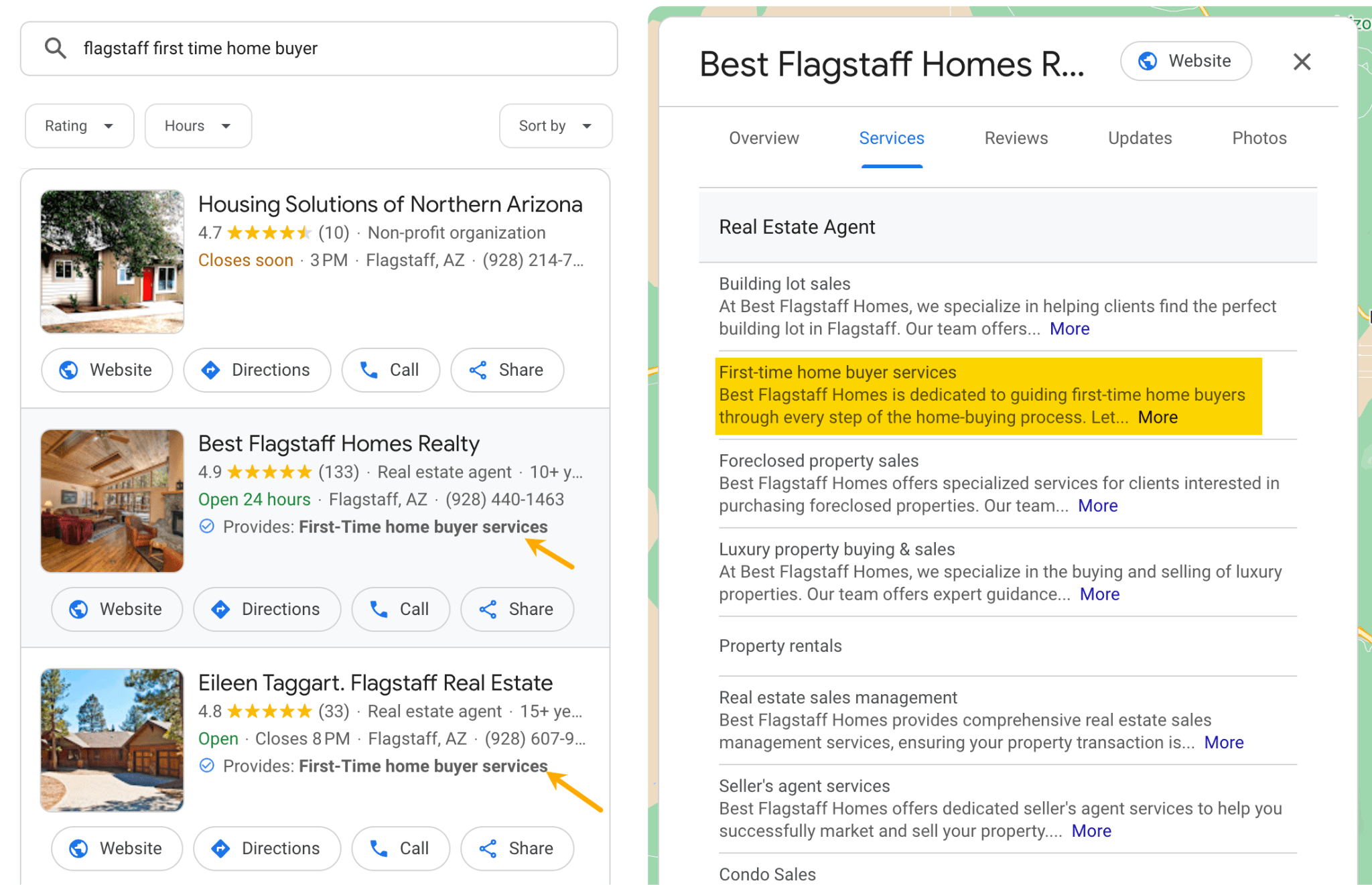 A GBP ranking because of optimized services 