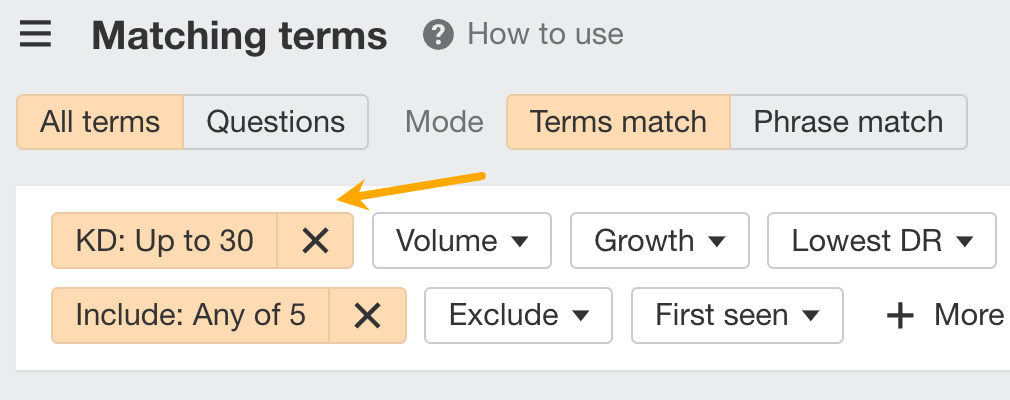 Setting filters. 