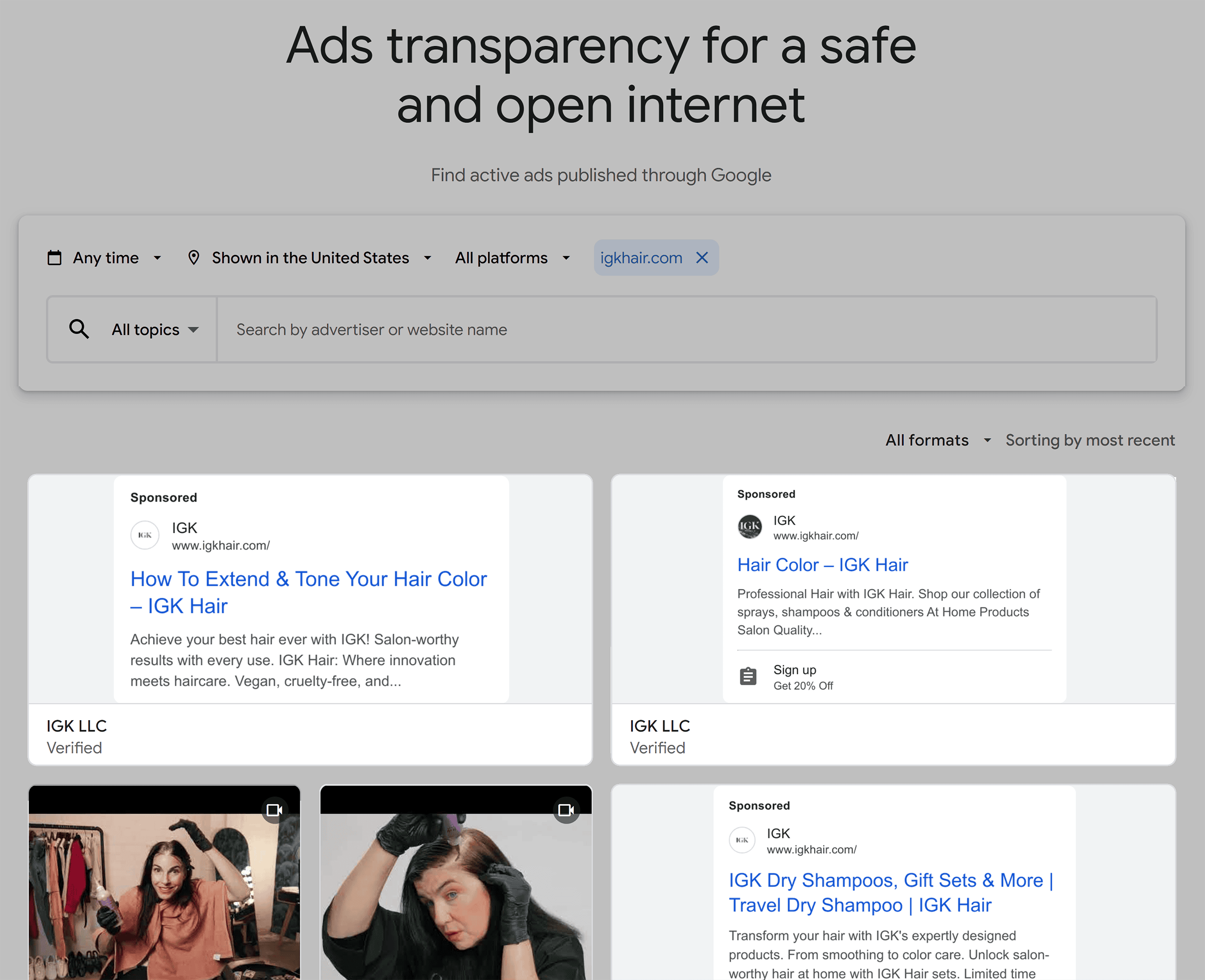 Google Ads Transparency Center – IGK Ads