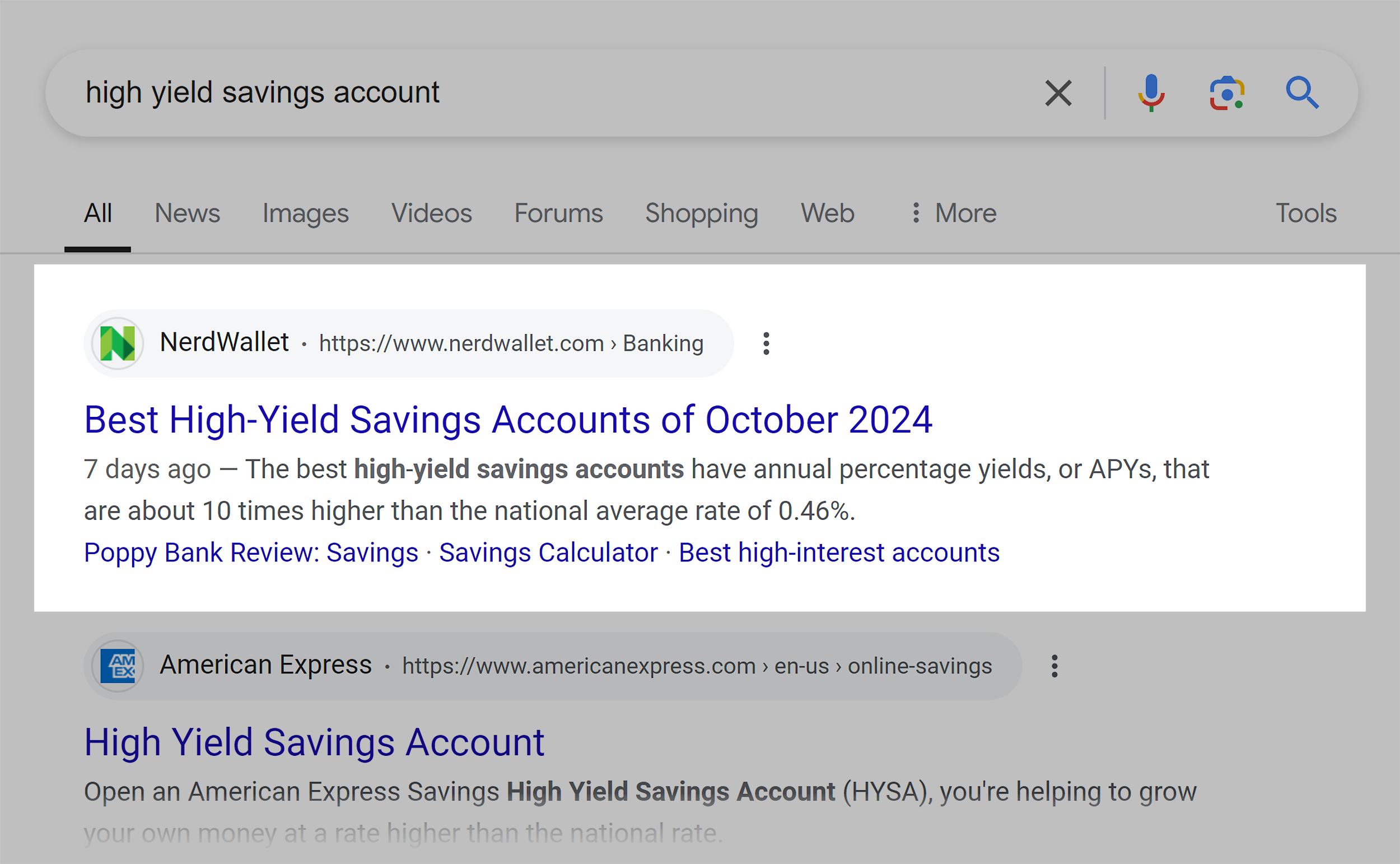 Google SERP – High yield savings account