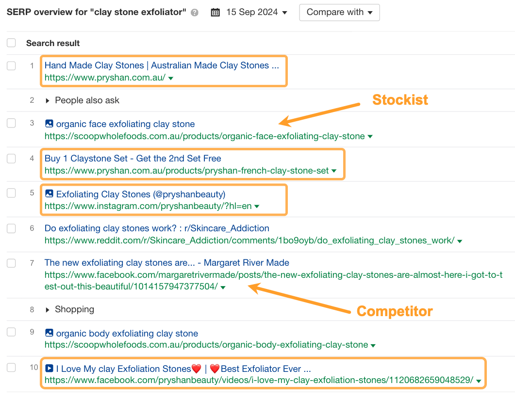 Search results for the keyword "clay stone exfoliator" and where Pryshan shows up.