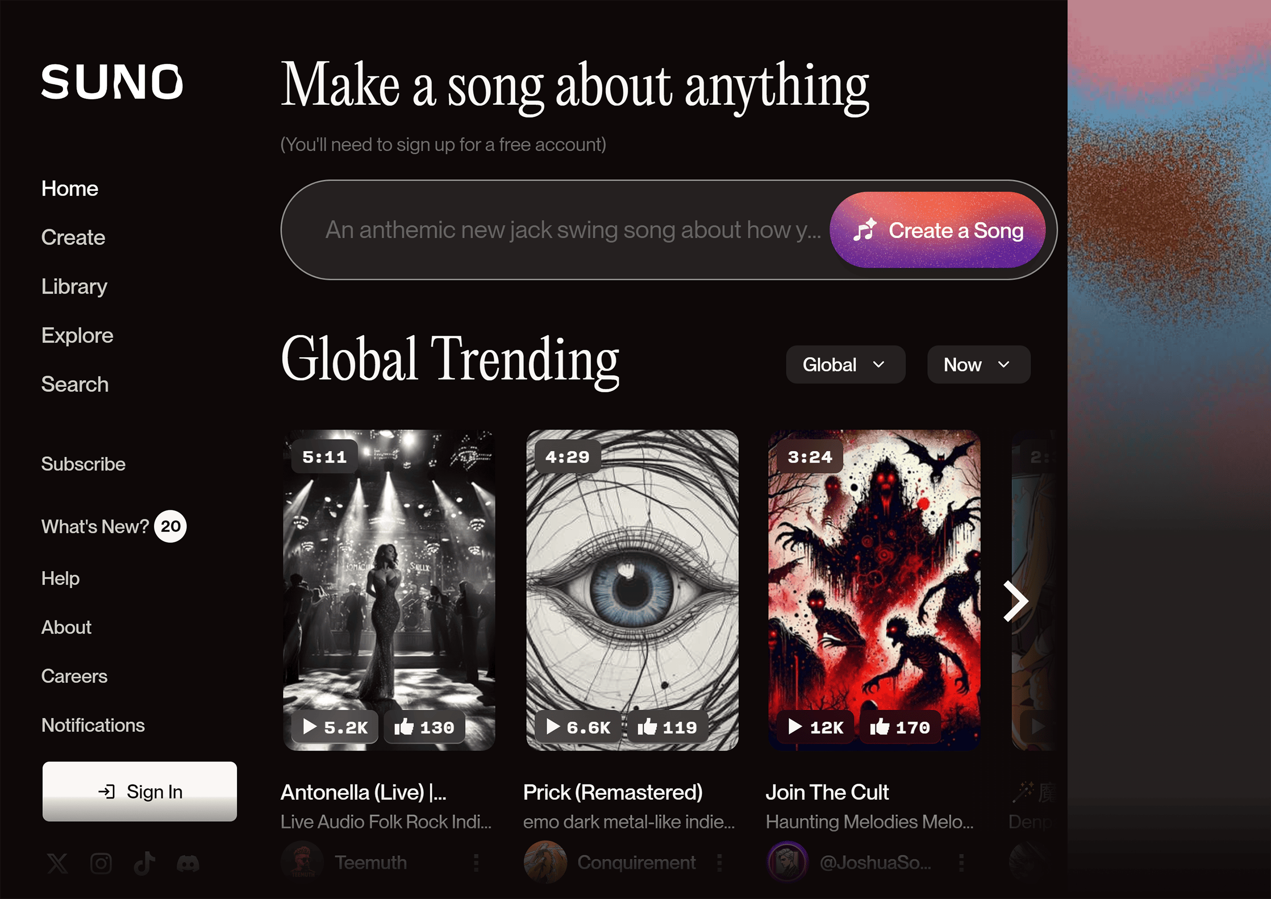 Suno – Homepage