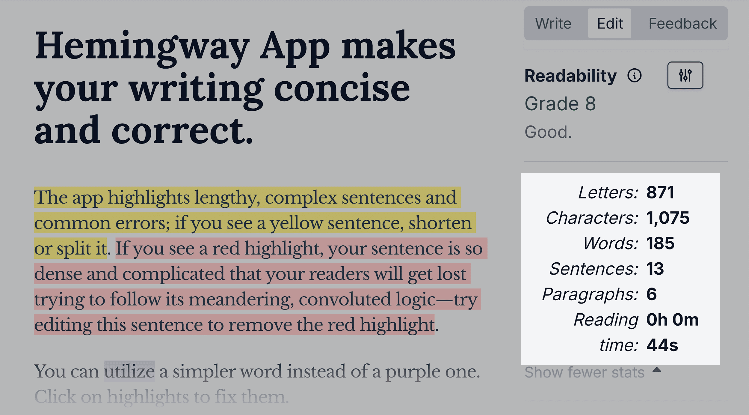 Hemingway App – Word count