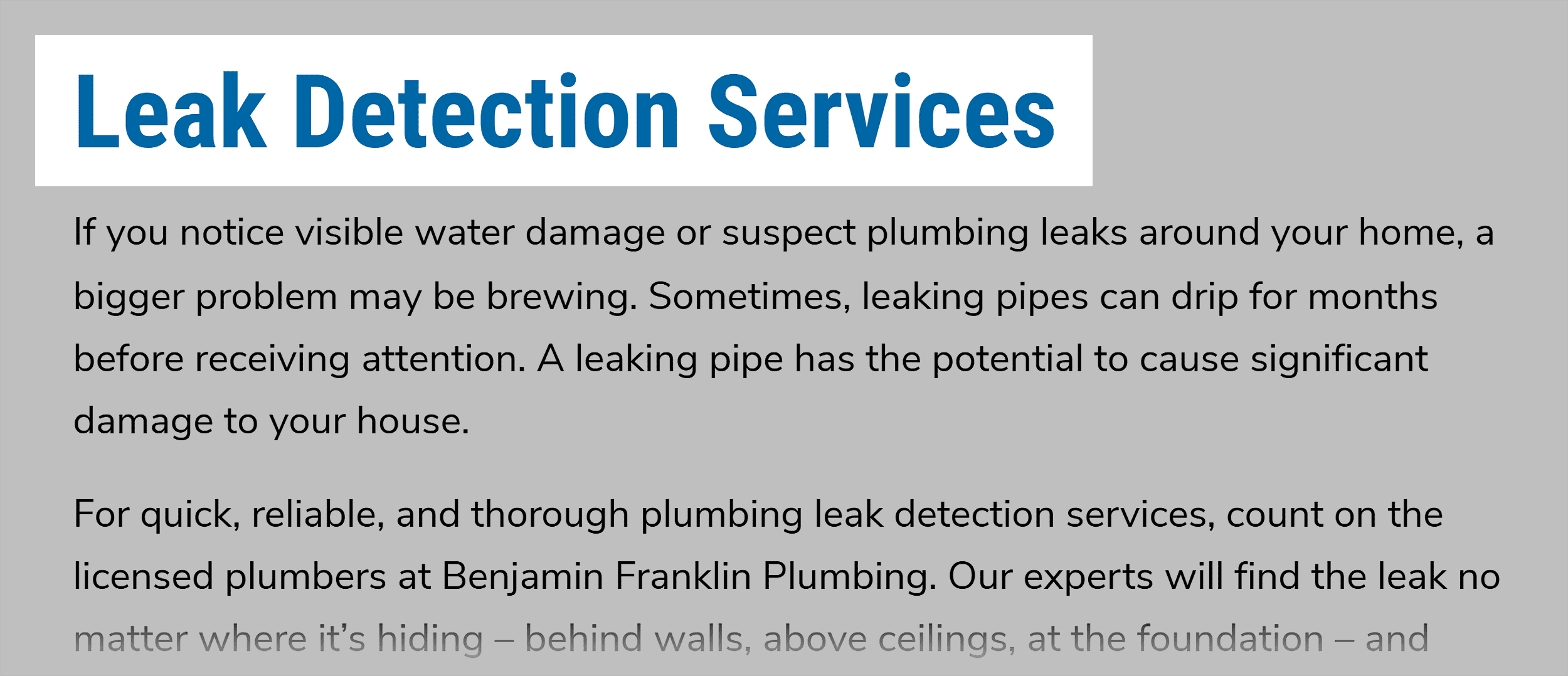 Benjamin Franklin Plumbing – Leak Detection Services – H1