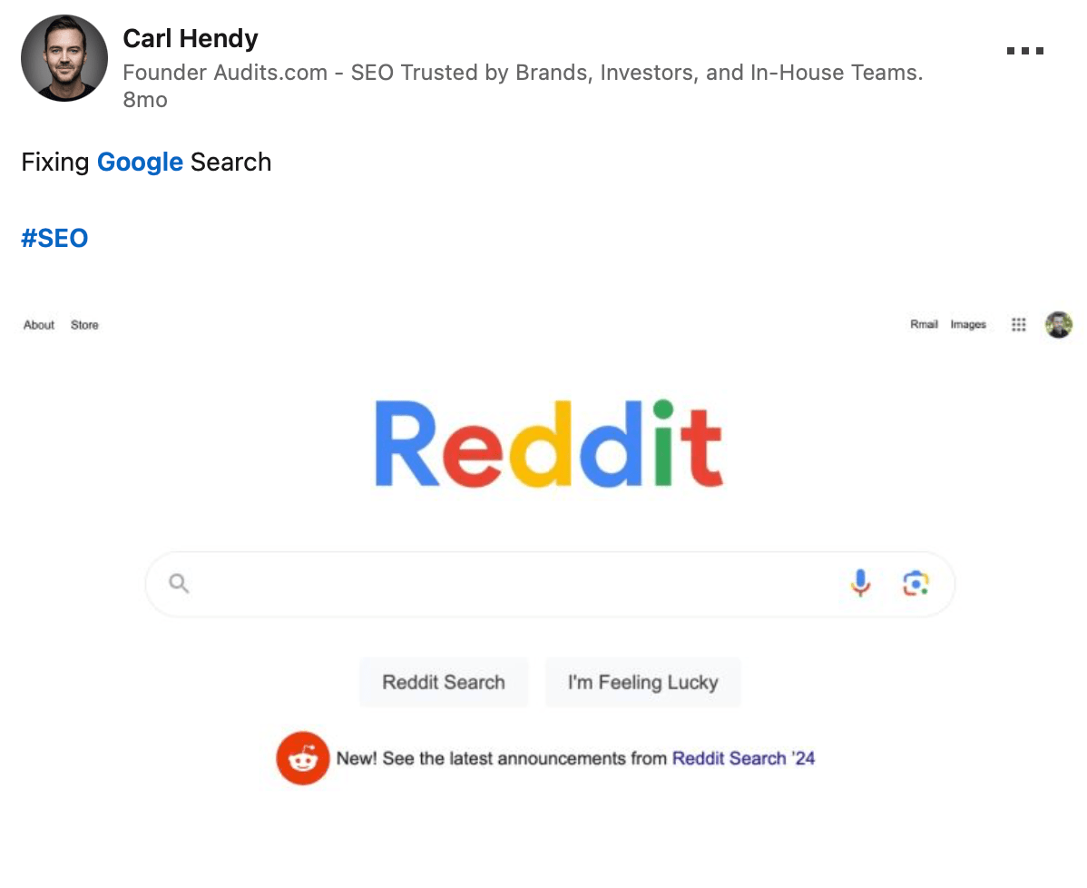 Carl Hendy Fixing Google Search By Replacing With Reddit