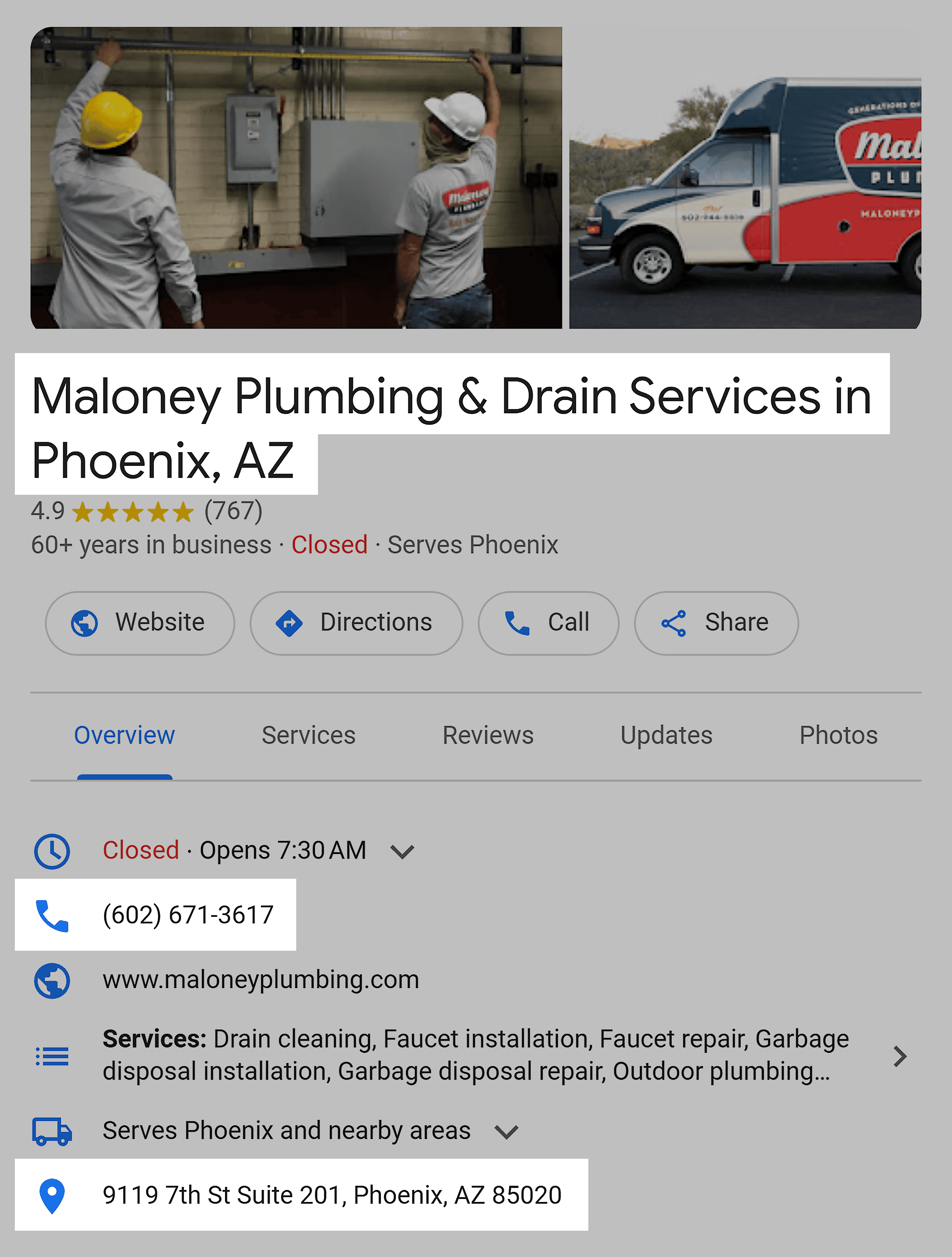 Google Map Pack – Plumber in Phoenix