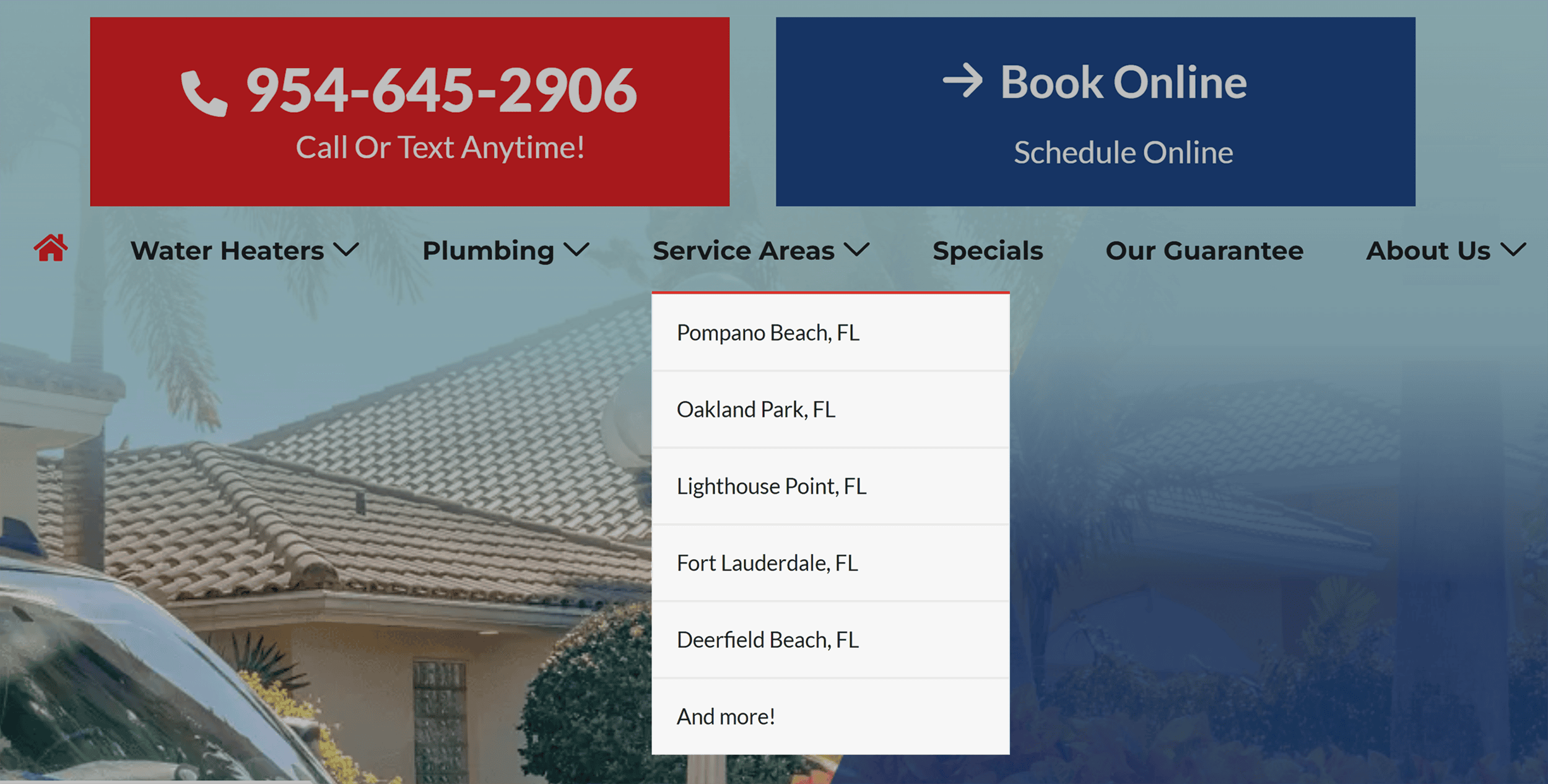 John the Plumber– Service Areas dropdown