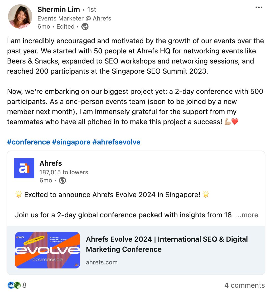 Shermin posting about Evolve on LinkedIn